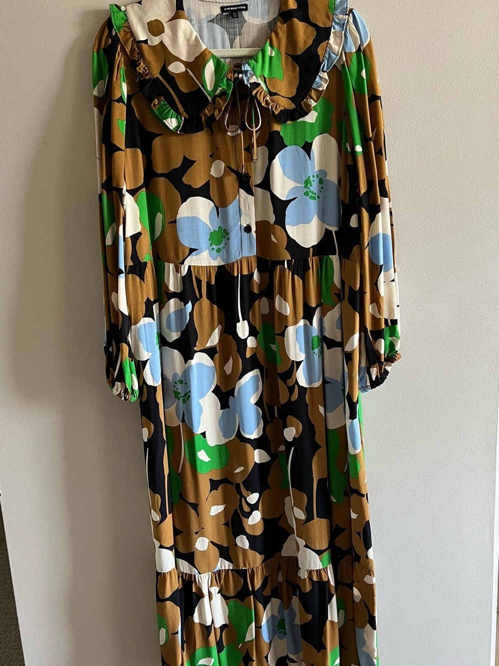 Who What Wear Floral Ruffle Maxi Dress in Brown, Black, Green & Blue